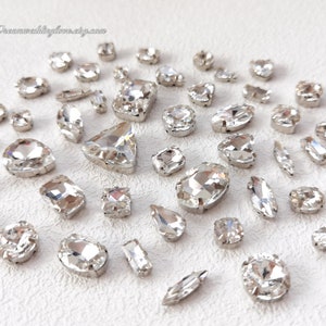 Sew on Rhinestones beads Crystal Clear Glass Teardrop Oval Octagon Marquise silver shadow Rhinestones settings /Wedding Supplies image 6