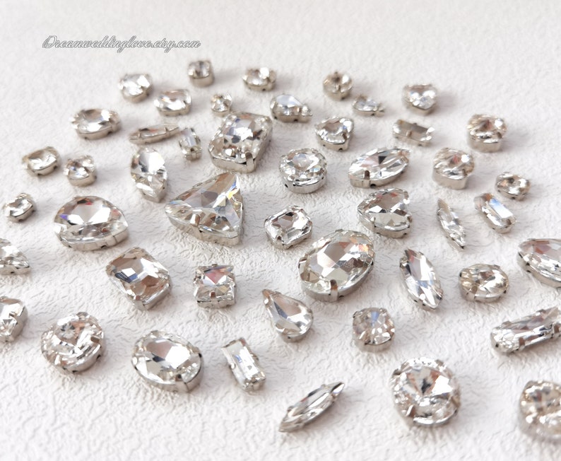 Sew on Rhinestones beads Crystal Clear Glass Teardrop Oval Octagon Marquise silver shadow Rhinestones settings /Wedding Supplies image 6