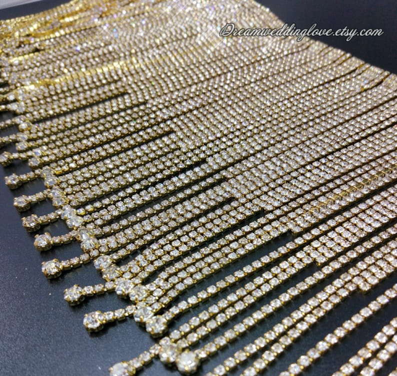 Rhinestone Trim fringe Rhinestone Chain overlength Etsy