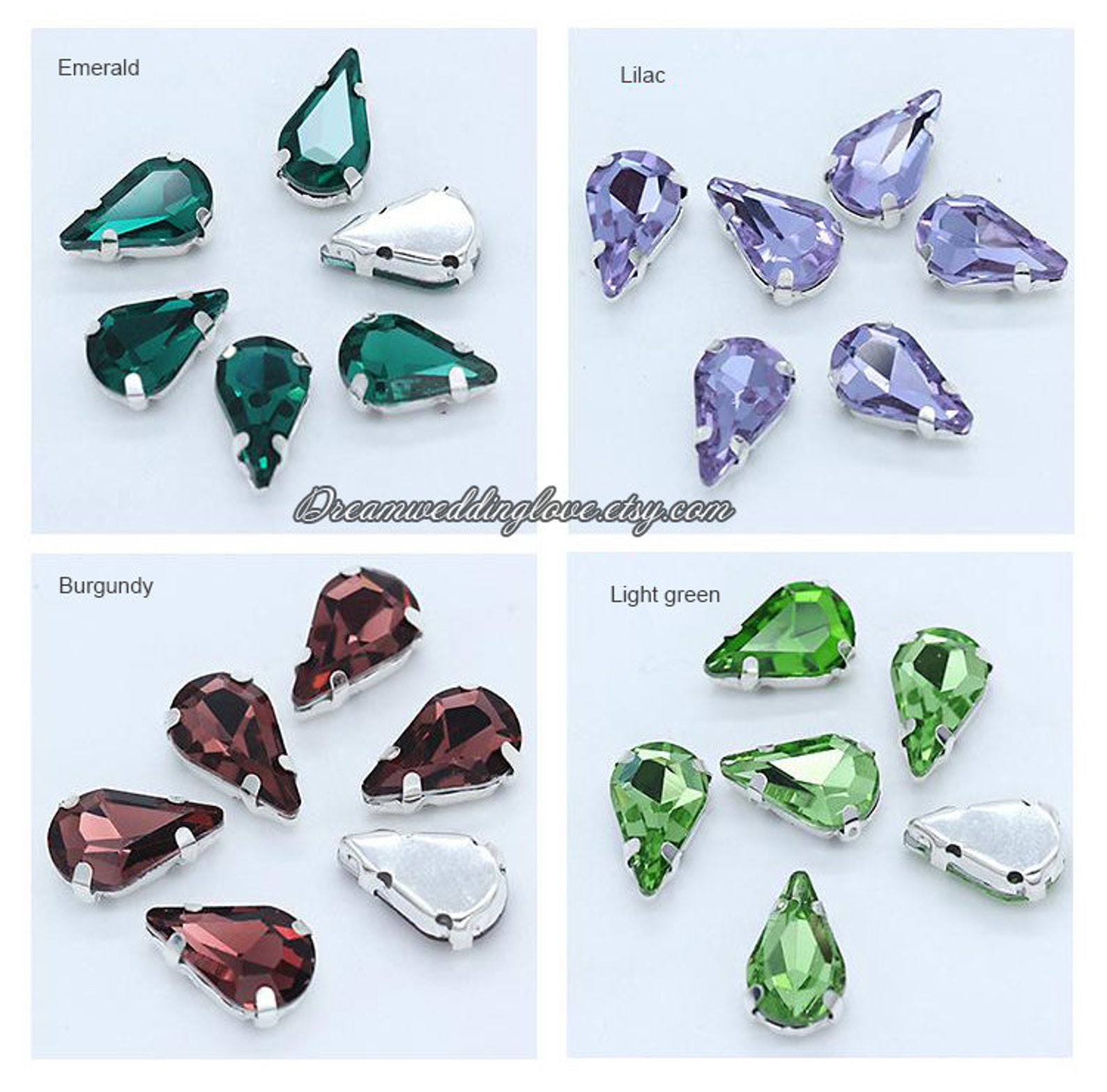 Teardrop Sew on Rhinestones 6x10mm 8x13mm in Silver Prong Etsy