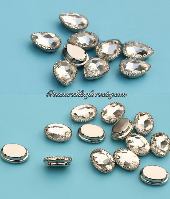 Sew on Crystal Clear Glass Diamante Claw Set Rhinestones Silver Setting  Glass