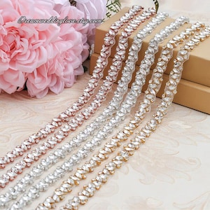 Thin Crystal Trims, Beaded rhinestones Trim for dress, jewelry trim,  ,Crystal Applique of gown ,for bridal sash belt, bridal shoes