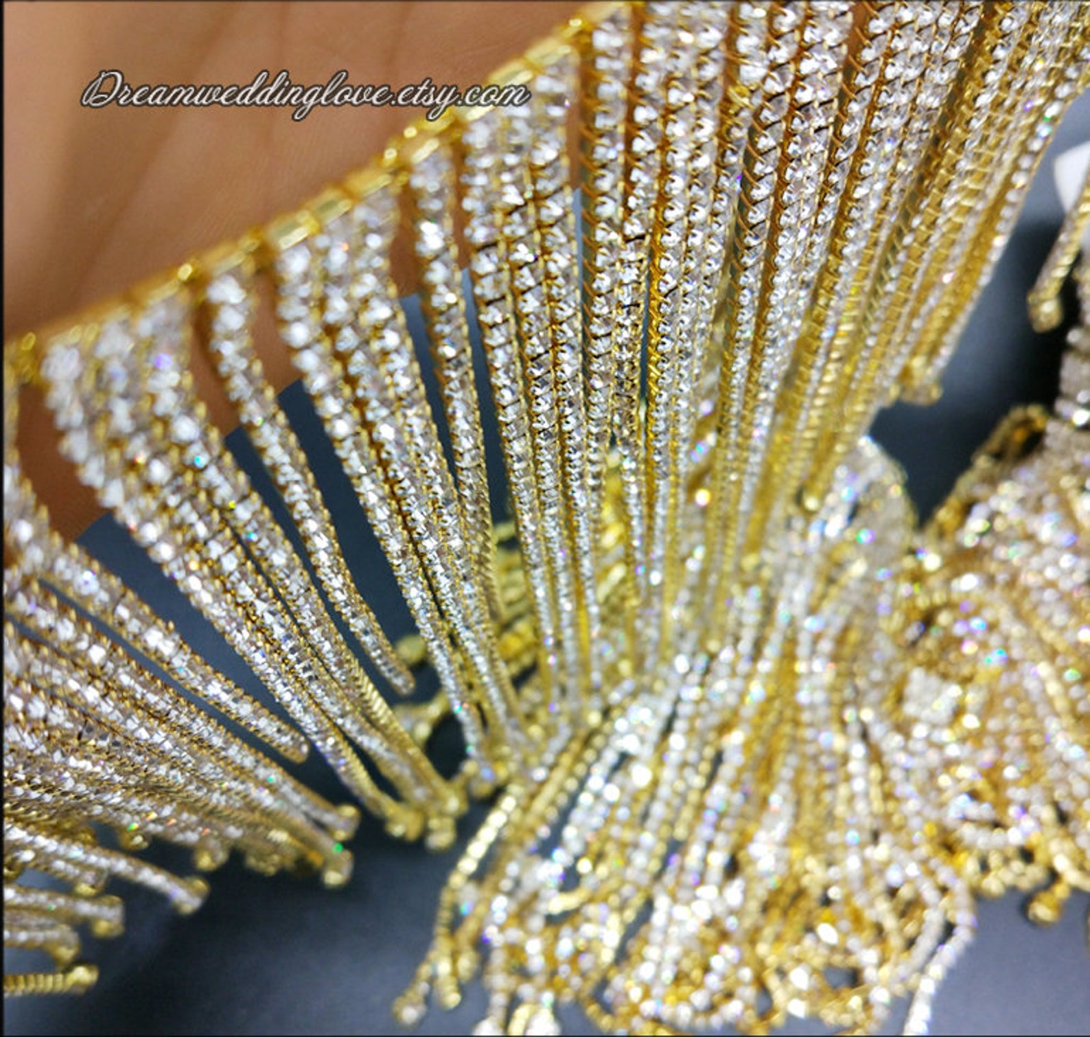 Rhinestone Trim fringe Rhinestone Chain overlength Etsy