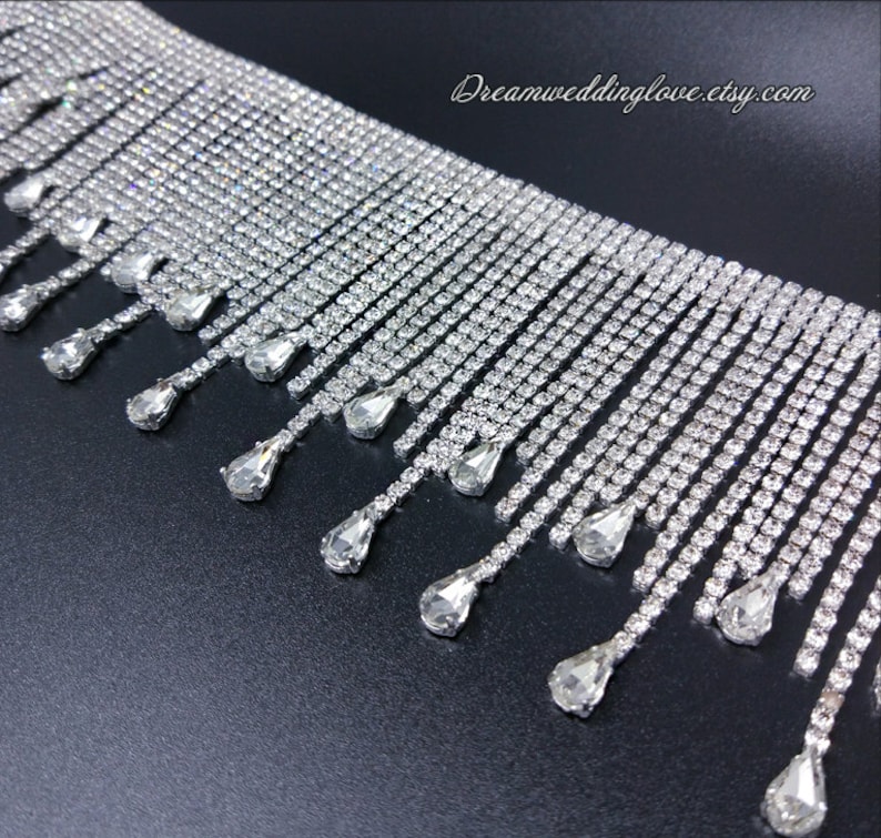 Long Tassels Rhinestone Trim by the Yard Long Fringe crystal Etsy