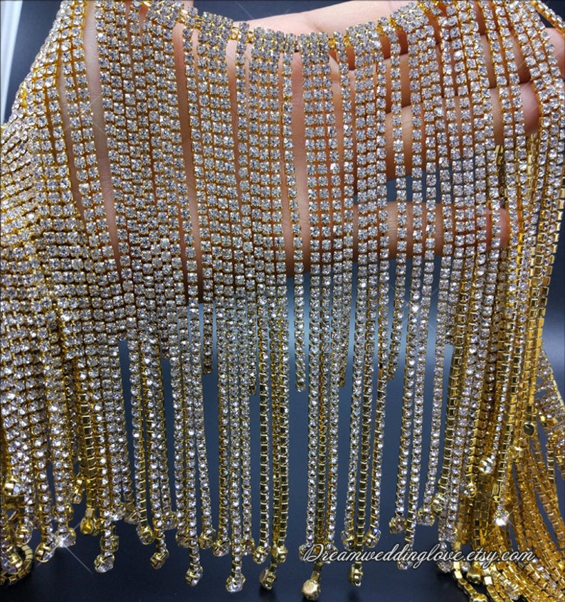 Rhinestone Trim fringe Rhinestone Chain overlength Etsy