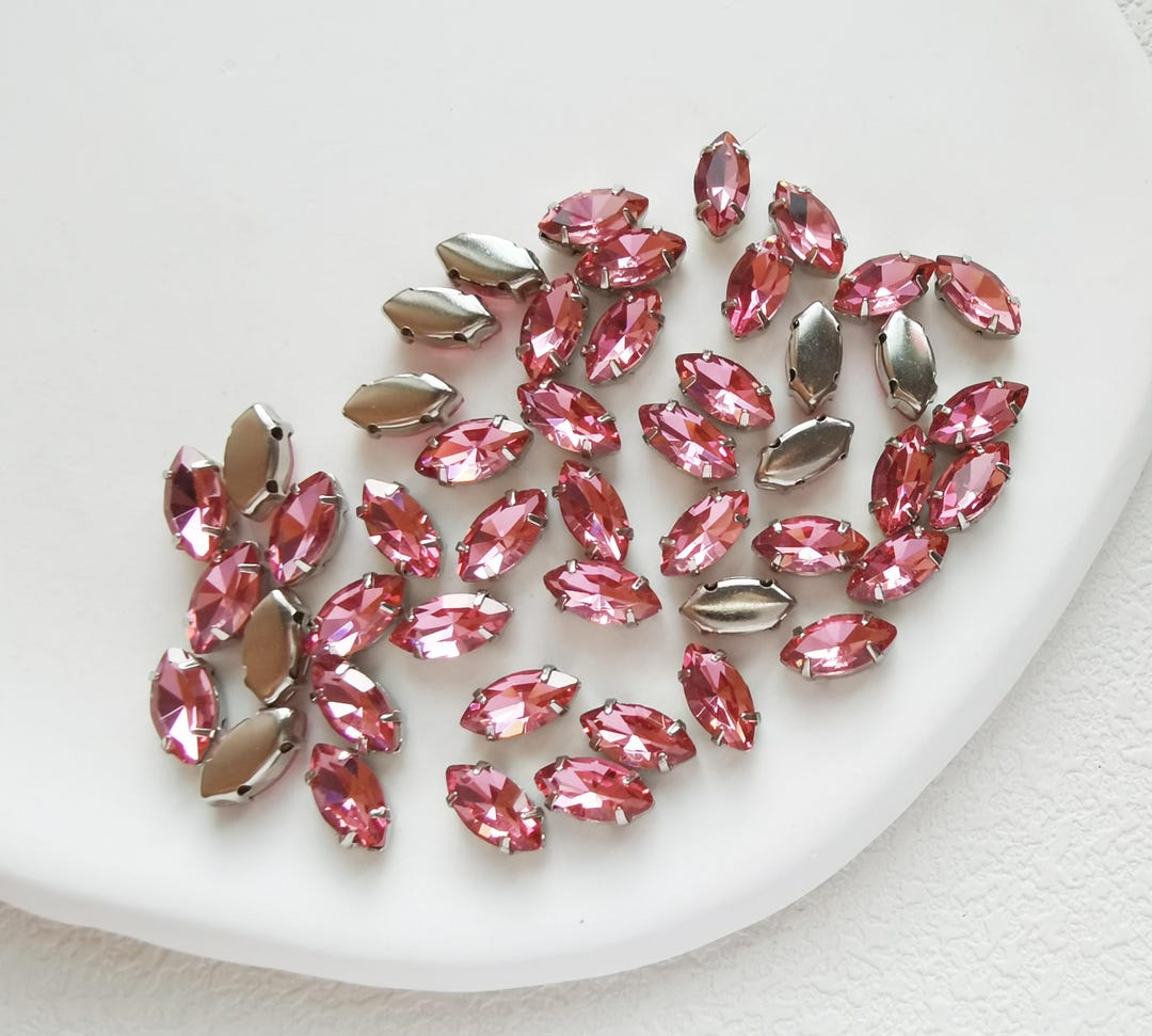 Fuchsia Marquise Pink Sew on Rhinestones 5x10mm Rose Sew on Navette ...