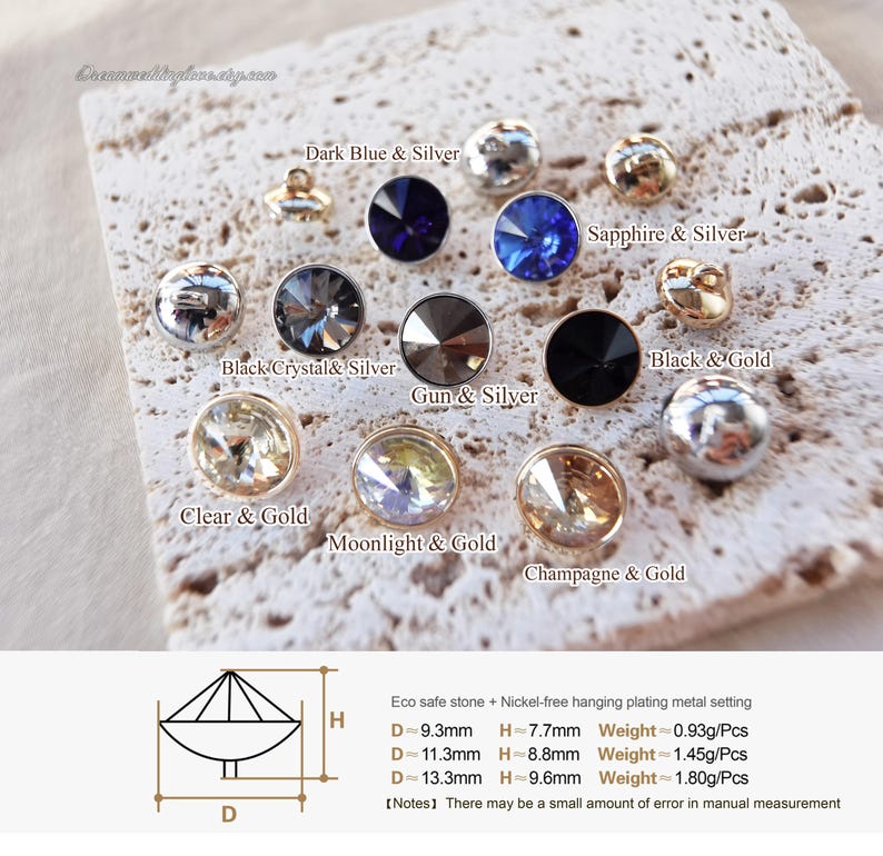 Stone For Button Color Rhinestone Crystal Buttons: Round Shank Buttons for Sewing - Etsy
