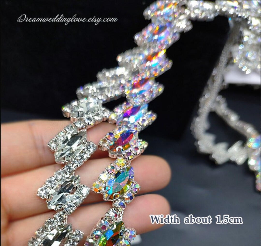 Thin High Quality Rhinestone Trim by the Yard, AB Clear Crystal Trim ...