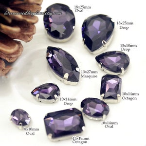 Amethist opnaai kristal--paarse traan ovaal achthoekig hart ronde navette naaisteentjes opnaaien zilveren schaduw instellingen kristal glaskralen
