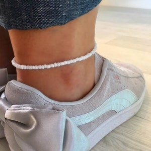 White Anklet/Ankle Bracelet, Boho Anklet, Beach Jewellery, Surf Jewellery, Bridal Jewellery, Summer Style, White Jewellery, White Beads image 1