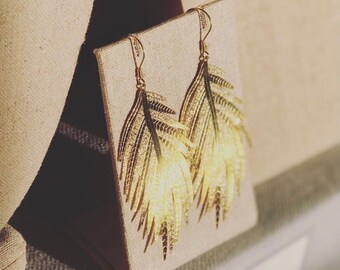 Gold Filigree Leaf Earrings, Gold Vermeil Fisherman Hook Ear Wire, Statement Earrings, Boho Festival Earrings, Beach Jewellery