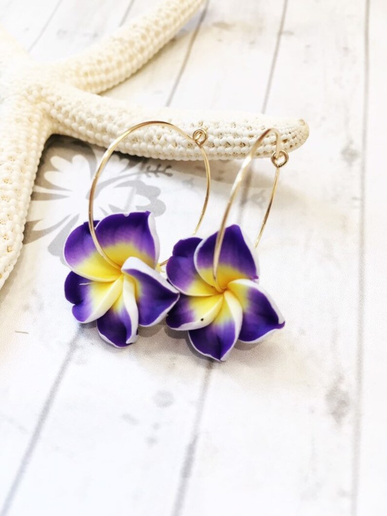 Flower Hoop Earrings Plumeria Hibiscus Frangipani Hawaiian Etsy
