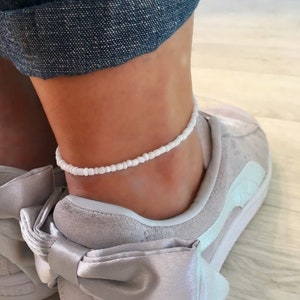 White Anklet/Ankle Bracelet, Boho Anklet, Beach Jewellery, Surf Jewellery, Bridal Jewellery, Summer Style, White Jewellery, White Beads image 6