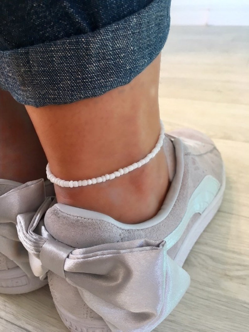 White Anklet/Ankle Bracelet, Boho Anklet, Beach Jewellery, Surf Jewellery, Bridal Jewellery, Summer Style, White Jewellery, White Beads image 6