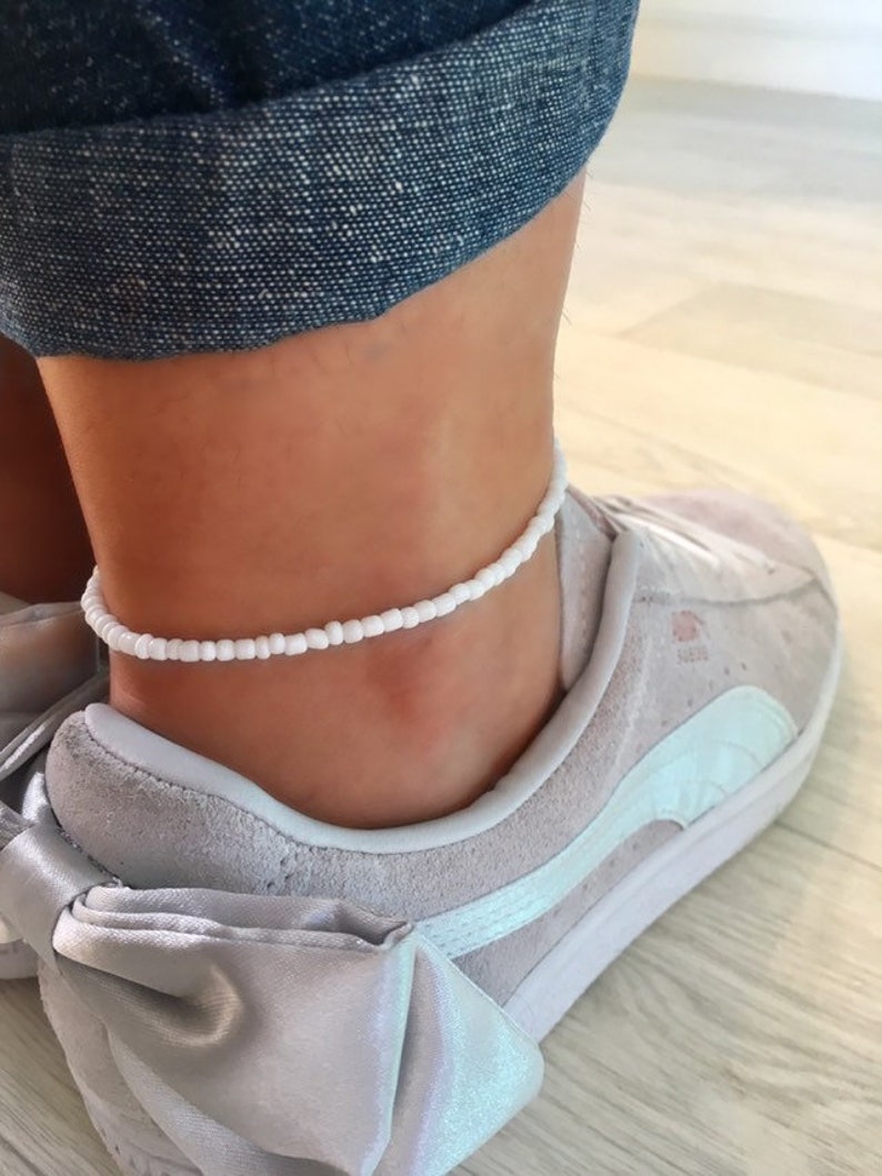 White Anklet/Ankle Bracelet, Boho Anklet, Beach Jewellery, Surf Jewellery, Bridal Jewellery, Summer Style, White Jewellery, White Beads image 3