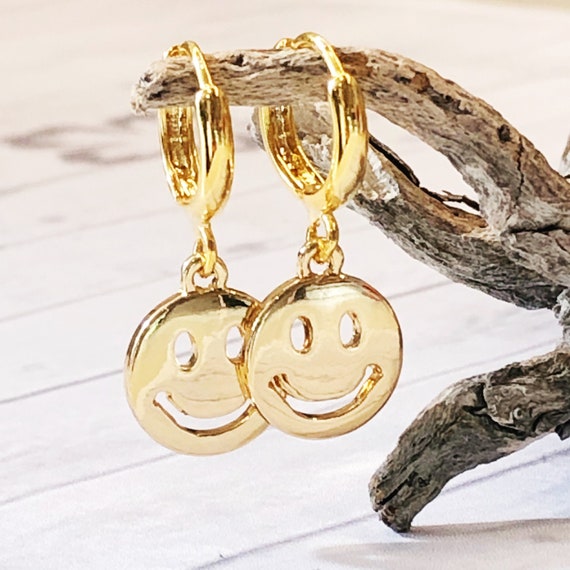 Smiley face huggie earrings deals