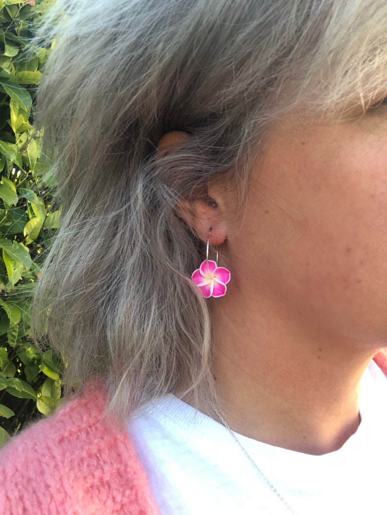 Flower Hoop Earrings Plumeria Hibiscus Frangipani Hawaiian Etsy