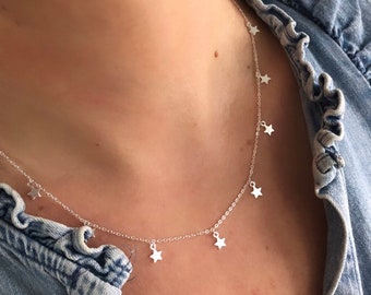 Boho Star Necklace, Boho Sterling Silver Star Necklace, Bohemian Necklace, Star Charm Necklace, Tiny Sterling Silver Star Charms.