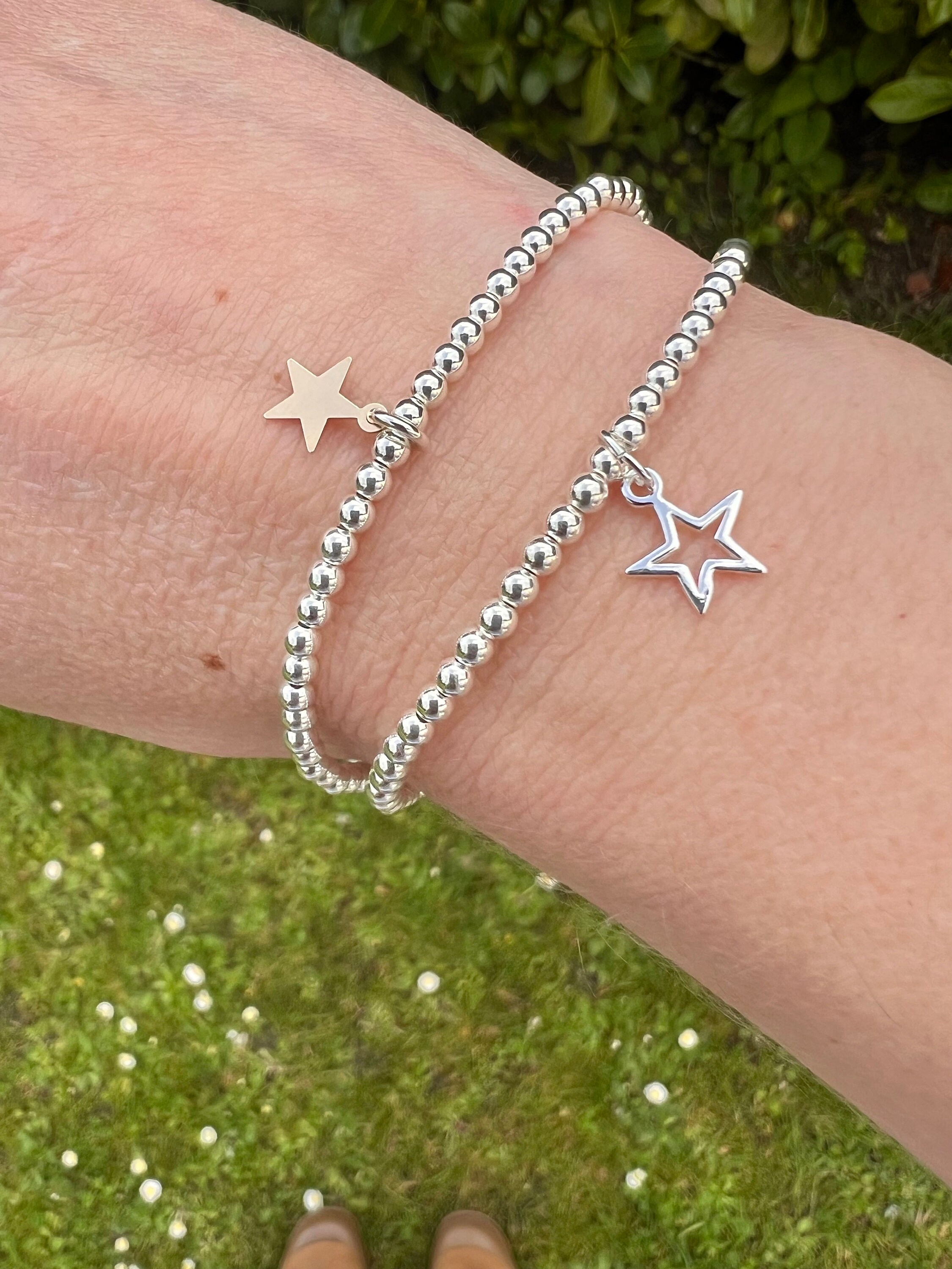 ブレスレット Mini Star Charm Bracelet #7934 Star Charm Bracelet, Sterling Silver Bracelet, Open Star