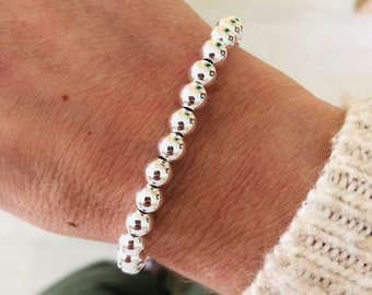 Classic Sterling Silver Beaded Bracelet, Sterling Silver, Bridesmaid, Friendship, Birthday, Anniversary, Silver Bracelet