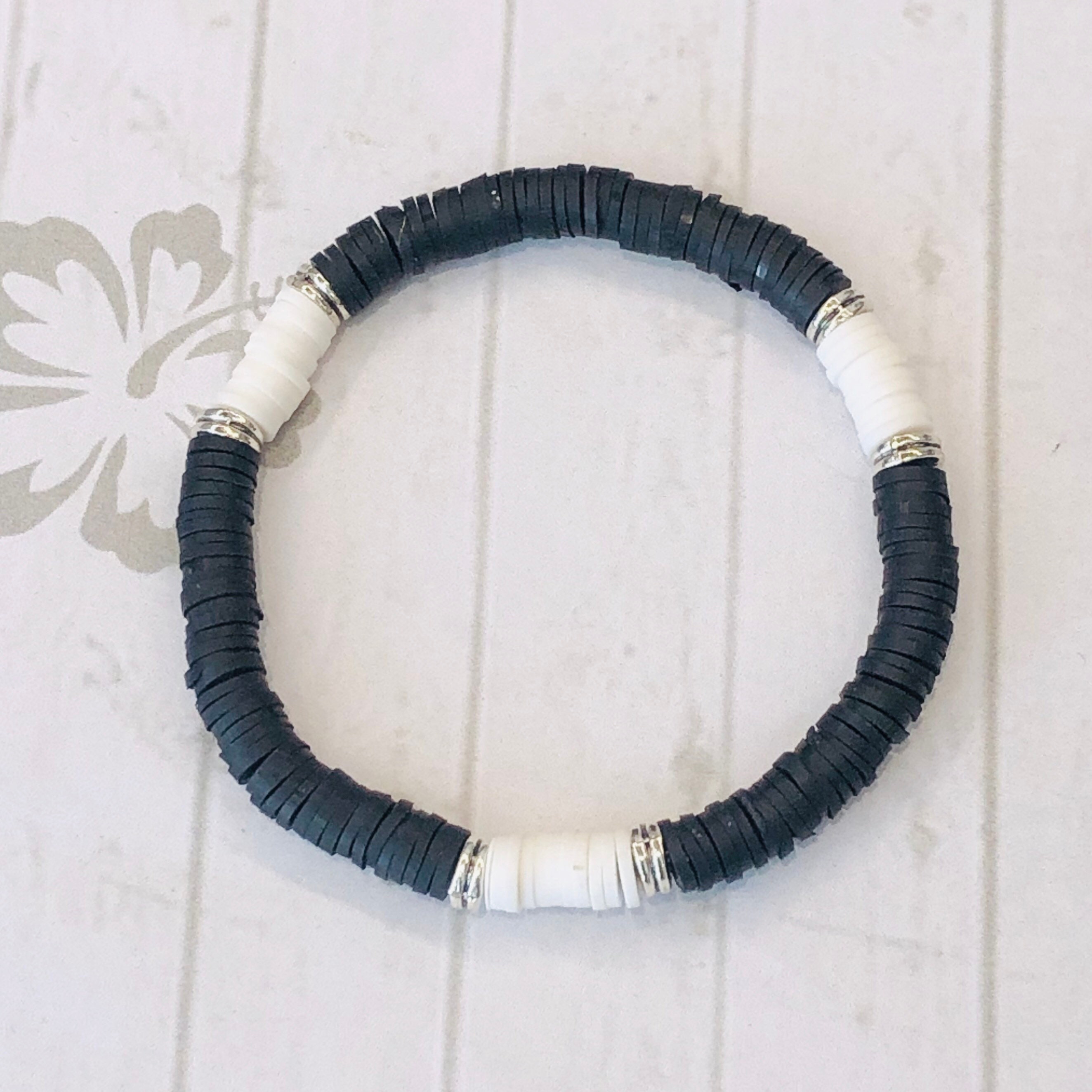 bracelet homme perles heishi en fimo noir et argent -  Coquetteriesetcreations