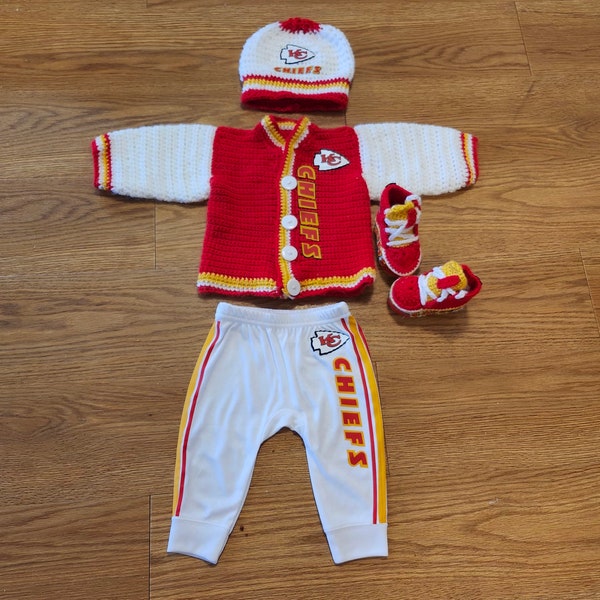 NFL Baby Infant Sweater Sets, Baby Booties, Hat and Joggers. Kansas City Chiefs