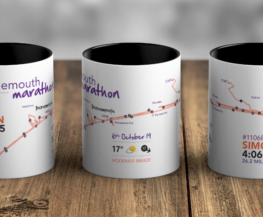 Personalised Bournemouth Marathon 2019 Route Mug Memento/Souvenir
