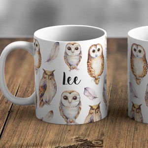 Personalised Watercolour Owl Mug