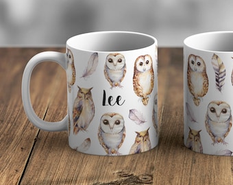 Personalised Watercolour Owl Mug