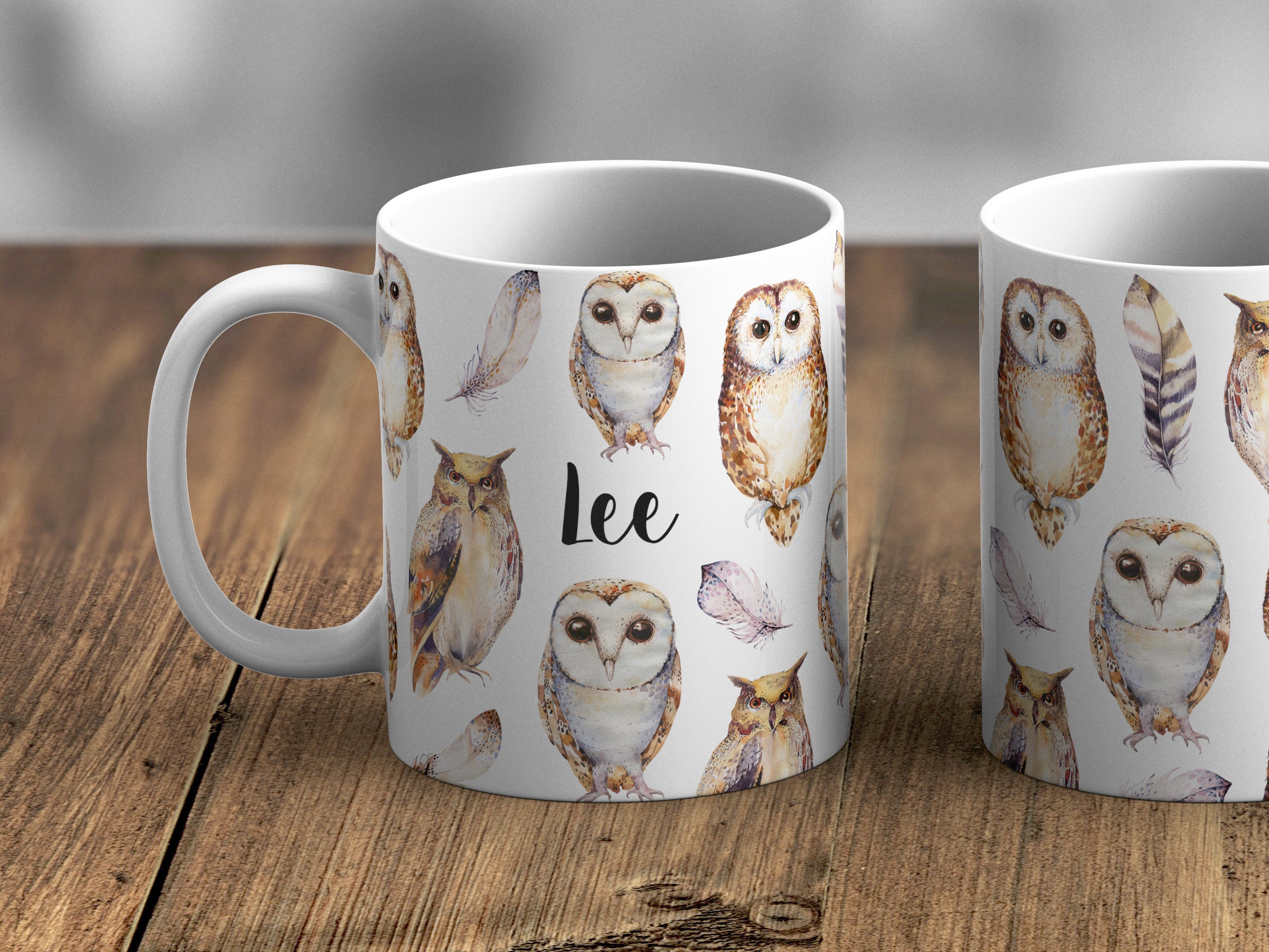 Personalised Watercolour Owl Mug
