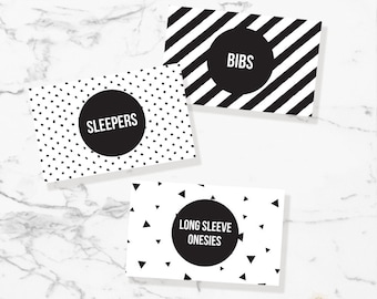 Modern Black Baby Drawer Divider Labels - Printable Baby Labels - Drawer Organizer - Modern Nursery Shower Gift - Instant Download - #BwND