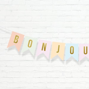 Pastel Bonjour Bebe Bunting Banner - Printable Hello Baby Banner - Baby Shower Banner - Nursery Banner Decor - Instant Download