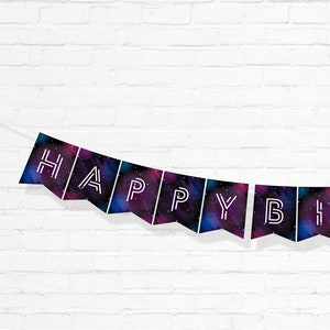 Galaxy & Space Out of this World Birthday Party Banner - Printable Happy Birthday Celestial Nebula Bunting Decor - Instant Download - 0003