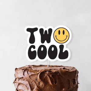 Two Cool Cake Topper - Printable Smile Face 2nd Second Birthday Party Decor, One Happy Dude Birthday Party, Hipster 90&#39;s Hippie decor, 0111