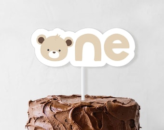 Bear Cake Topper - Printable Teddy Bear Picnic ONE Birthday Cake Smash Banner - Beary First Party Decor - Little Bear - Happy Camper - 0116