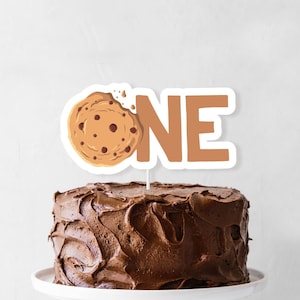Milk & Cookies Cake Topper - Printable One Sweet Cookie ONE First Birthday Cake Smash Banner - Chocolate Chip Cookie Party Decor - 0127