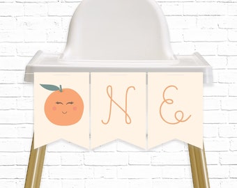 Orange Clementine 1st Birthday Highchair Party Banner - Printable Little Cutie ONE Bunting Banner - Clementine Instant Download Decor - 0001