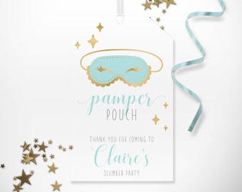 Pamper Pouch Tags - Printable Slumber Birthday Party Favor Gift Tags - Personalized Girls Night Spa Sleepover Party Decor - 0019