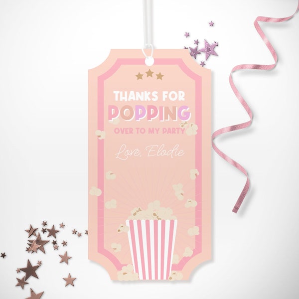Movie Favor Tag - Printable Popcorn Movie Night Birthday Party Favor Gift Labels - Personalized Girls Night Sleepover Good Bag Decor - 0052