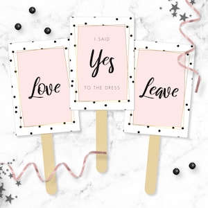 Say YES To The Dress Signs - Pink Gold and Black & White Polka Dots Printable I said Yes to the Wedding Dress Shopping Paddles - Bridal Game