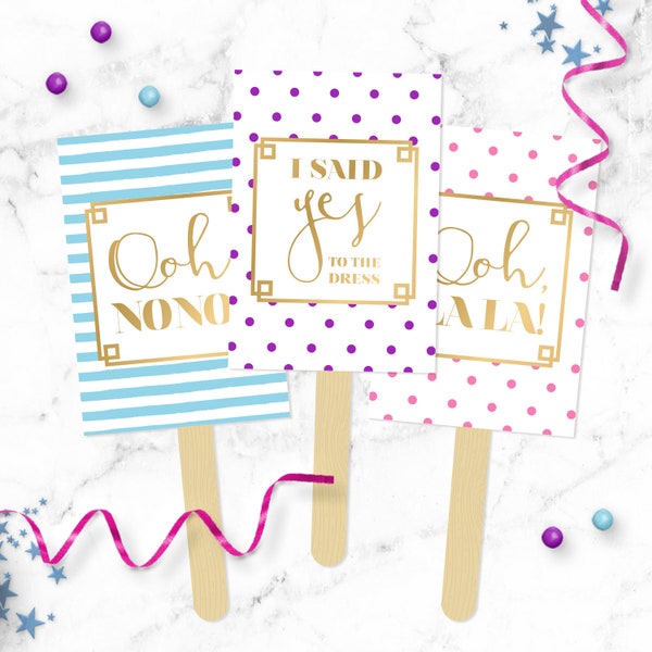 I Said YES To The Dress Signs - Pink, Purple & Teal Pattern I said Yes Wedding Dress Shopping Paddles - Bridal Gown Game - PRINTED SHIPPED