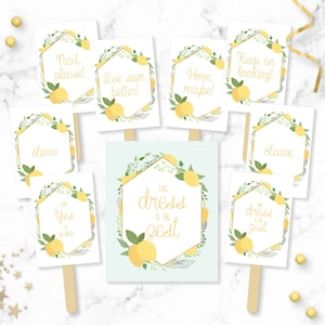 Say YES To The Dress Signs Bundle - Lemon Citrus Zest Details Printable I said Yes Wedding Dress Shopping Paddles - Bridal Game - lemwed