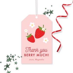 Strawberry Favor Tags - Printable Berry First 1st Birthday Party Favour Gift Tags - Personalized Berry Sweet Strawberry goodie Decor - 0013