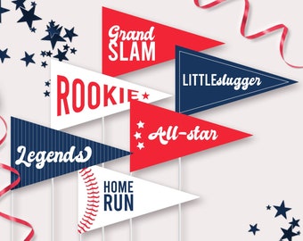 Baseball Birthday Pennant Flags - Printable Classic Baseball Party Centerpeice Decoration - Home Run Table Photo Prop - Sports Party - 0053