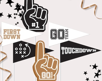 Football Pennant Flags - Printable Go Sports Team Birthday Party Centrepiece Decor - First Year Down Table Prop - Touchdown Party - 0098