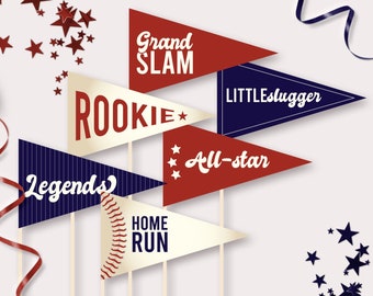 Baseball Birthday Pennant Flags - Printable Classic Baseball Party Centerpeice Decoration - Home Run Table Photo Prop - Sports Party - 0053