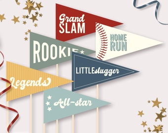 Baseball Birthday Pennant Flags - Printable Baseball Party Centerpeice Decoration - Baseball Table Photo Prop - Sports Party Decor - 0053