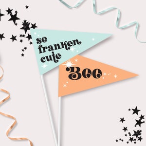 Halloween Pennant Flags - Printable Mint Halloween So Franken Cute Flag Photo Prop - Spooktacular Boo Basket Birthday Party Decor - 0049