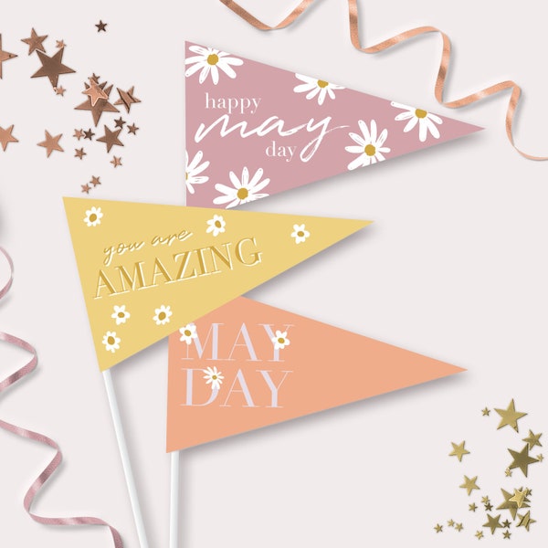 May Day Decoration - Printable Happy May Day Pennant Flags - May 1st Flag Photo Prop - Spring May Day Party Decor