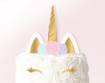 Unicorn Cake Topper - Printable Cake Banner - Pastel and Gold Cake Topper - Rainbow Unicorn Decor - Instant Download - 0044